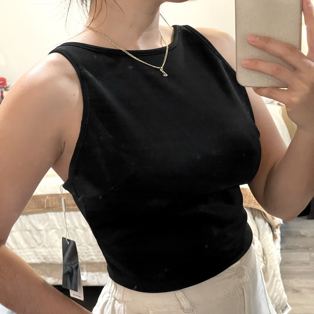 Black shiny halter top